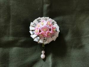 レース編み　ブローチ　ハンドメイド作品　紫陽花