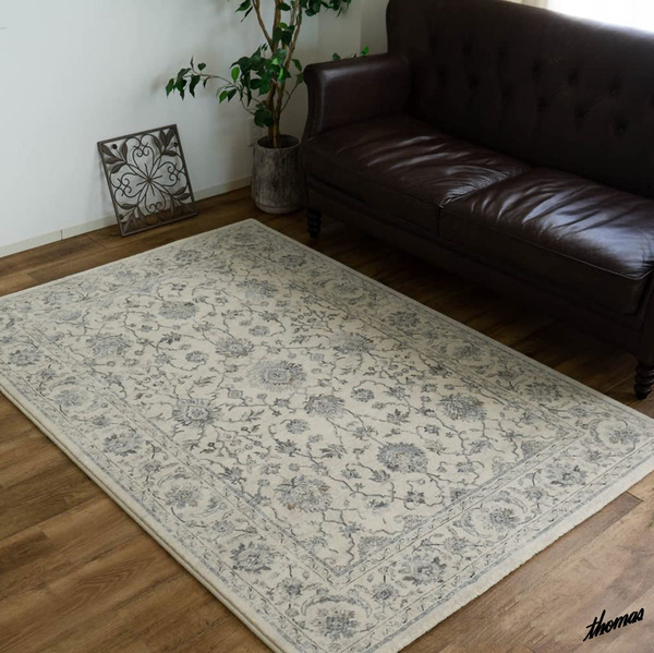 ◆ヴィンテージクラッシクデザイン◆ アイボリー ラグ 80×150cm ウィルトン織 ヒートセット加工 オールシーズン ホットカーペット