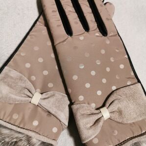 【ラムレザー】ドット柄リボン付グローブ