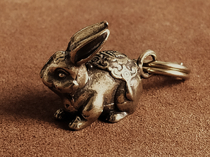  rabbit key holder brass .... rabbit key ring key chain Gold strap .. thing . main charm pendant animal 