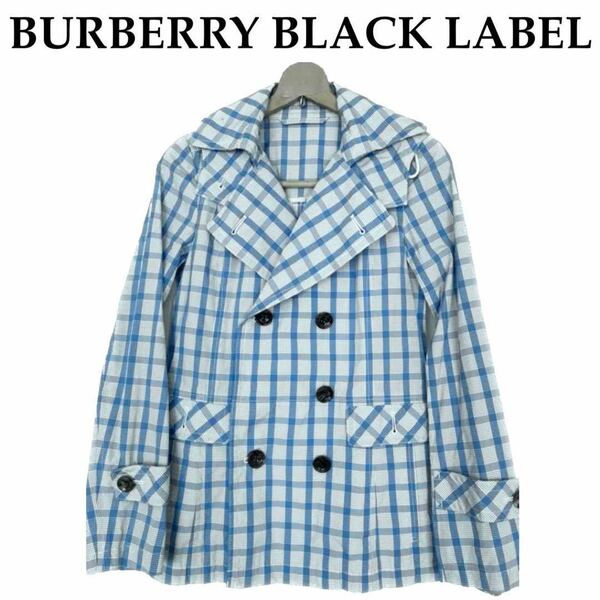 【未使用!!】BURBERRY BLACK LABEL バーバリーブラックレーベル トレンチコート レインコート ブルーチェック 38 夏 海 キャンプ■