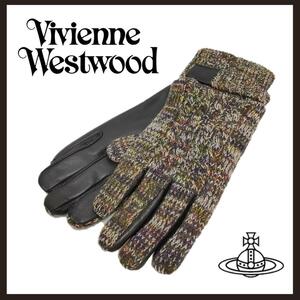 ○★新品 未使用 Vivienne Westwood ウール ニット手袋 レザー○●