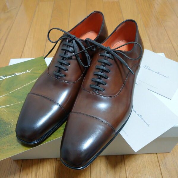 Santoni ストレートチップ 5 ダークブラウン サントーニ キャップトゥ 濃茶　靴