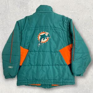 【中綿】 90s Reebok NFL Dolphins マイアミ ドルフィンズ ヴィンテージ 中綿 ジャケット アウター ビンテージ アメフト マルチカラー XL