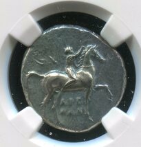 古代ギリシャ　カラブリア　タラス　ディドラクマ銀貨　紀元前3世紀 BC NGC VF 管理番号 N00-00-46_画像3