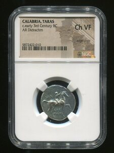 古代ギリシャ　カラブリア　タラス　ディドラクマ銀貨　紀元前3世紀 BC NGC VF 管理番号 N00-00-46