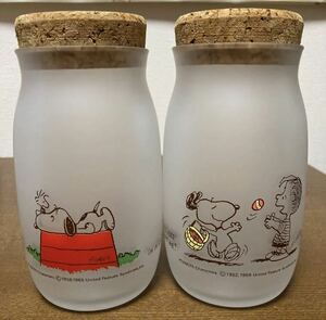 [Неиспользованный] Snoopy Canister Rolling Glass Cork Lid Snoopy Peanuts 2 -Piece Set