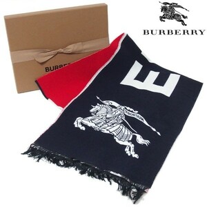  прекрасный товар *BURBERRY LONDON ENGLAND Montage Wool Logo Scarf чёрный × красный Logo шерсть шелк muffler Burberry *