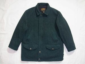 ☆ 80s USA製 ビンテージ Eddie Bauer エディーバウアー 中綿入り ウール ジャケット ハーフコート sizeL 緑×黒 メランジ ☆古着 黒タグ