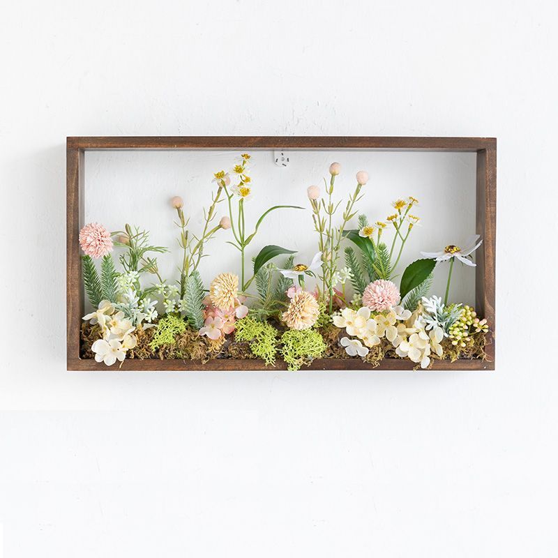 Wall-hanging object, fake greenery, plant-like, wooden frame, square (Type A), Handmade items, interior, miscellaneous goods, ornament, object