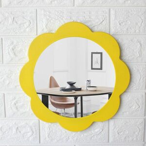 wall mirror round type flower design wooden frame simple ( yellow )