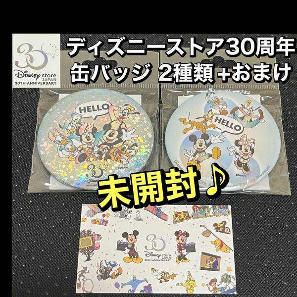 ディズニーストア30周年記念【缶バッジ2種類+おまけカード】　ディズニーストア　ディズニー