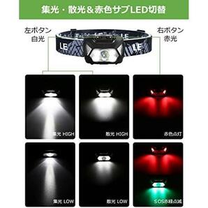 ヘッドライト 充電式 USB ledヘッドライト 高輝度 LED ヘッドランプ 2個セット 【集光・散光切替/ 明るさ300ルーメン/ 実用点灯4～30時間/の画像4