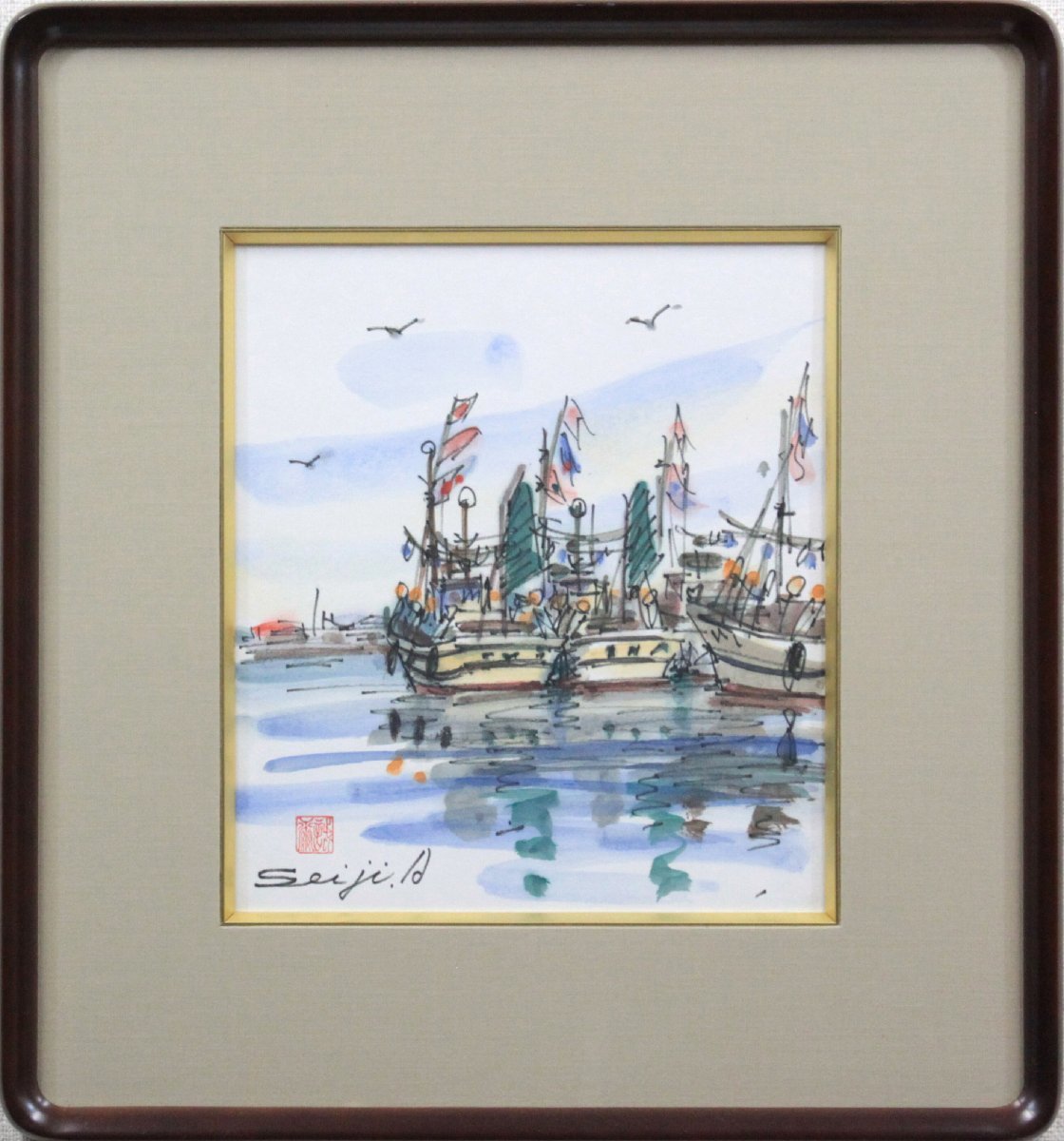 Seiji Aotsuka Fishing Port Festival Day watercolor painting - Hokkaido Gallery, Painting, watercolor, Nature, Landscape painting