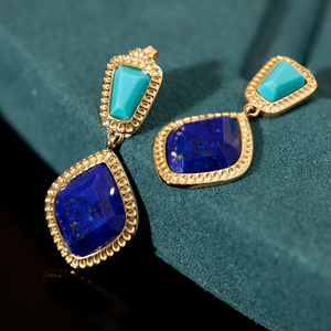 K18YG yellow gold lapis lazuli turquoise turquoise earrings large ..