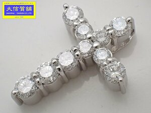 PT900 platinum Cross diamond pendant top 1.08ct 3.4g used A [ free shipping ] C-8780