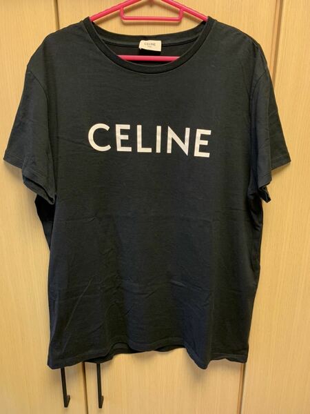 正規 19AW CELINE セリーヌ Hedi Slimane エディスリマン ロゴ プリント クルーネック Tシャツ 黒 XL 2X308916G