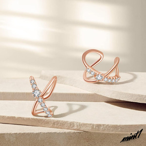 [ zirconia × Cross design ] earcuff pink gold silver 925 accessory lady's allergy free earrings 