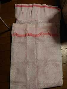 昭和レトロ　ピンク色　お花模様(薔薇)レースカーテン　フリル　未使用