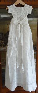 Grace antique France 19 century after half linen. white thread embroidery . cut Work, pin tuck. .. type for hand ... baby dress height 109cm