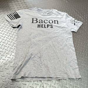 米軍放出品 Tシャツ　BACON HELPS ランニング　グレー　SMALL (INV KL09)