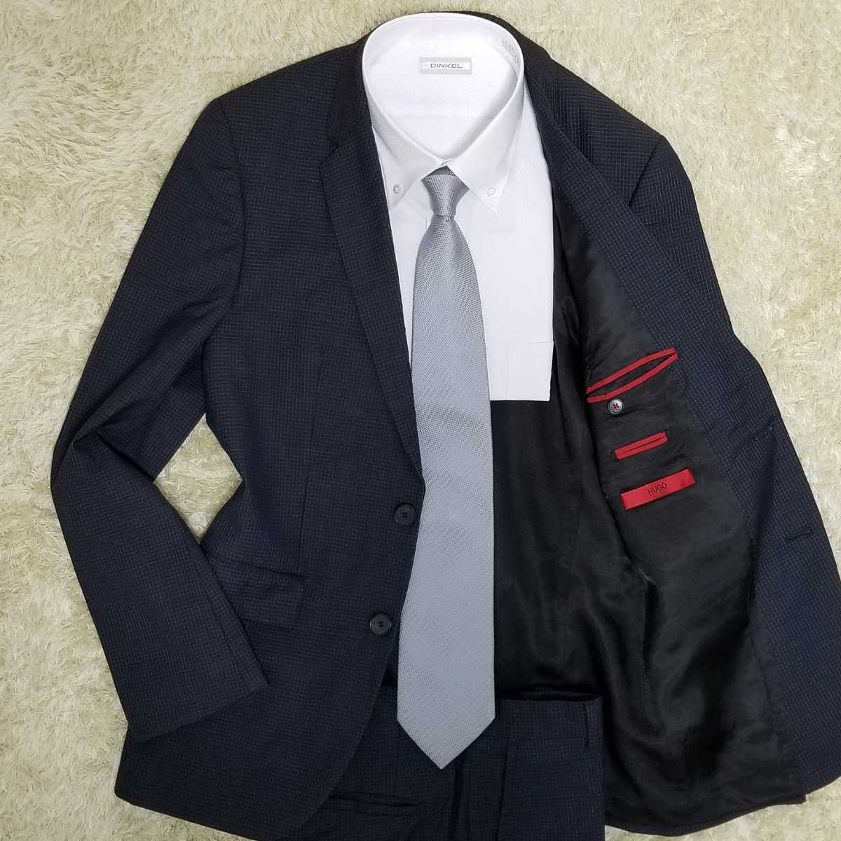 美品】BOSS ボス ライトグレー ストライプ スーツ セット XL 黒タグ