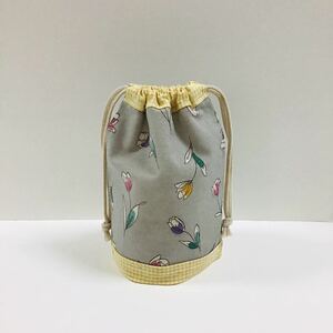 [ prompt decision ] hand made inset attaching Mini pouch glass sack tulip floral print light gray yellow 