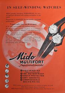 稀少・時計広告！1954年ミドー時計広告/Mido Multifort Superautomatic Watch/H