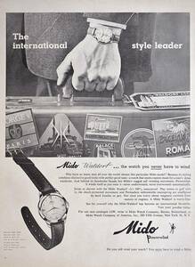 稀少・時計広告！1957年ミドー時計広告/Mido Waldorf Watch/旅行鞄/H