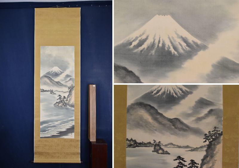 Genuine/Matsuko/Mt. Fuji landscape painting//Hanging scroll☆Treasure ship☆AA-910, Painting, Japanese painting, Landscape, Wind and moon