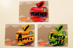 北米USAスターバックスカードThank You Teacher2018りんご 型カード Apple アメリカ 海外 スタバカード Favorite! A++++ Teacher 3枚セット