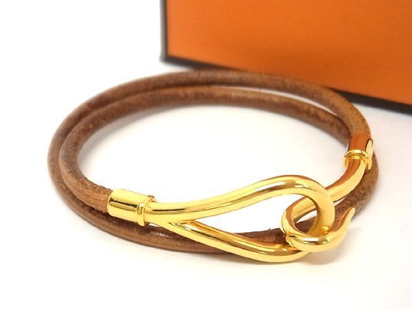 HERMES エルメス レザー ジャンボブレス 2連 ゴールド金具 ブラウン ...