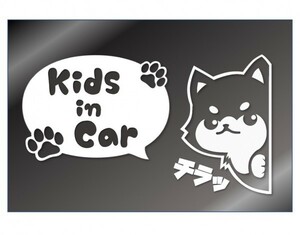 ひょっこり柴犬　吹き出し付き　カッティングステッカー【Kids in Car 白色】