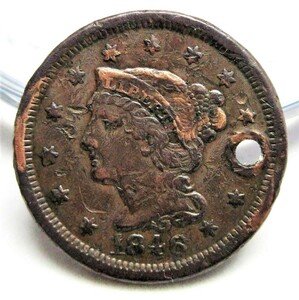 アメリカ 1セント銅貨(braided hair large cent) 1846年 27.66mm 10.57g KM#67
