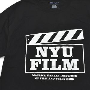 希少 状態良好 Championボディ NYUオフィシャル NYU FILM ロゴ Tシャツ 黒 size.L