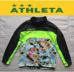 【未使用】ATHLETA フリース裏地 防寒 スウェット ◆ 140サイズ 黒 ブラック 蛍光ロゴ オシャレなデザイン！