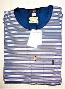 ( men's * pyjamas * new goods )DAKS Dux L navy blue series border pattern cotton 100% long sleeve length pants ( front opening ) pants hem rib attaching * plain \14,300