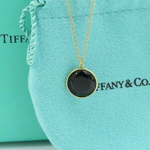 [ free shipping ] ultimate rare beautiful goods Tiffany&Co. Tiffany large grain onyx yellow gold necklace round cut 750 K18 JH43