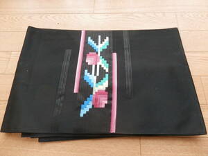 黒地 花柄刺繍　　高級美術名古屋帯　中古　検★着物袋帯名古屋帯 和装小物 　*0123