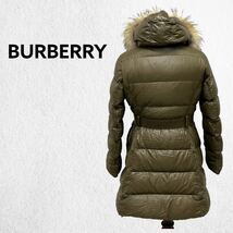 BURBERRY LONDON バーバリー ロンドン ナイロン ラクーンファー フード付き ダウンコート レディース FS066-800-78_画像2