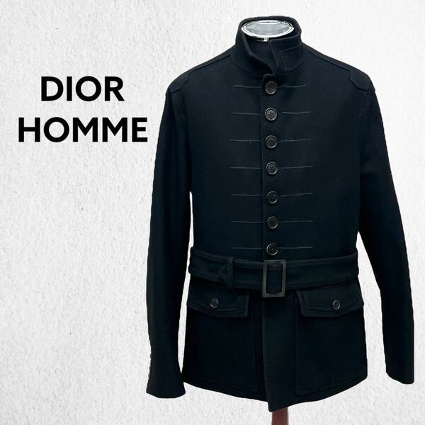 名作 DIOR HOMME ディオールオム 08AW ウール混 ベルト付き メルトンコート メンズ 8H3141810315