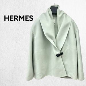 高級 タグ付き HERMES エルメス カシミヤ100% ダブルフェイス ショート丈コート レディース