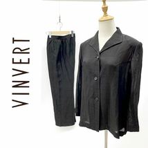 【美品】VINVERT バンベール パンツスーツ セットアップ 背抜き 薄手 ブラウン系 ウエストゴム ジャケット パンツ レディース_画像1