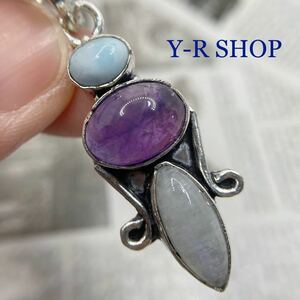  natural stone *lalima-. amethyst. antique style pendant top * lady's necklace silver 925 stamp ethnic India jewelry new goods Y-R