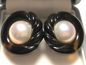 TASAKI( Tasaki Shinju )mabe pearl book@ tortoise shell SILVER 12.4g design earrings 