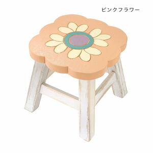  handmade wood stool low type flower pink beige 0225