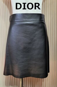  Christian Dior DIOR ram leather sheep leather skirt scorching tea dark brown M ultimate beautiful goods 