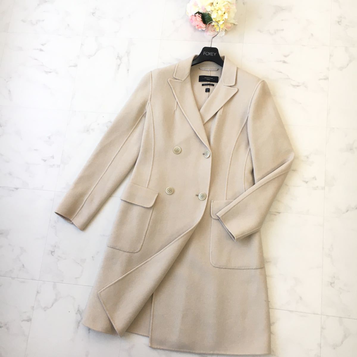 MaxMara 銀タグ イタリア製 カシミヤ混オーバーコート 40 アイボリー