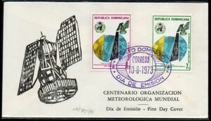 FDC H116 ドミニカ共和国 国際気象機関100年 気象衛星 天気 2V完貼り 1973年発行 初日カバー