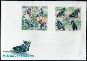 FDC H048 スウェーデン モーターサイクル オートレース 二輪車 8V(田型x2)完貼り 2002年発行 初日カバー